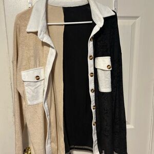 Colorblock Button-Up Women Sweater